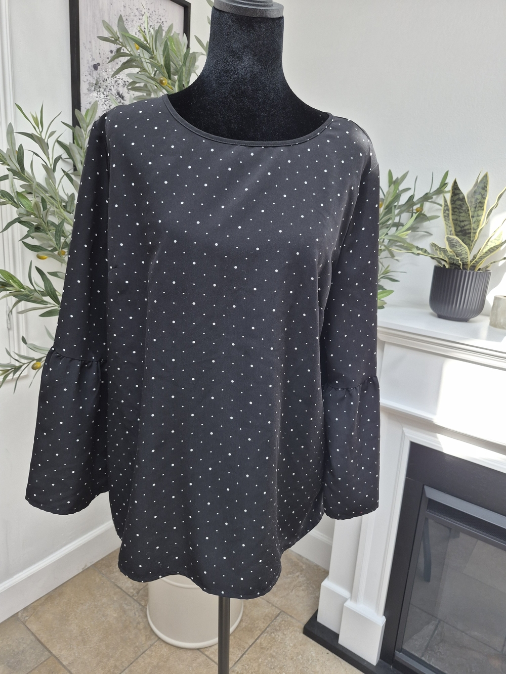 Banana Republic Black Polka Dot Bell Sleeve Blouse